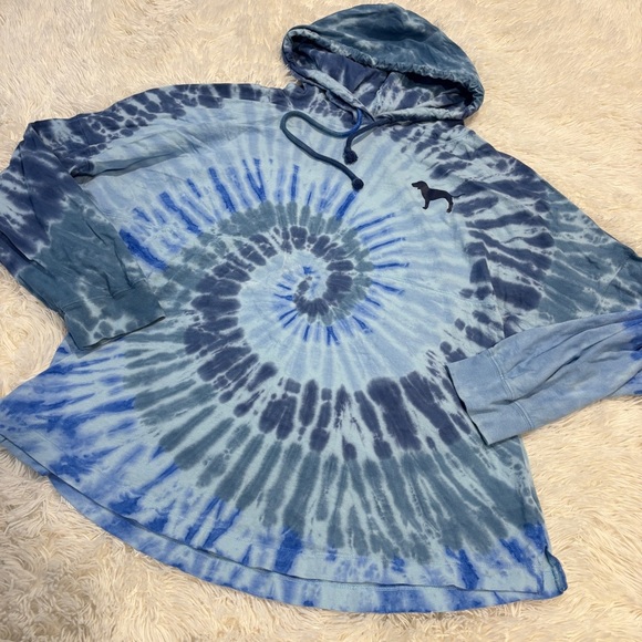 Victoria's Secret PINK Oversize Varsity Sweatshirt Glitter Color Tie Dye Blue LG - Picture 10 of 10